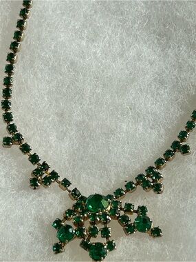 VTG 1960 Emerald Green Crystal Statement choker Necklace